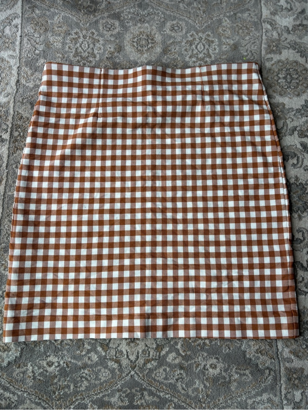 Dynamite White and Brown Gingham Mini Skirt